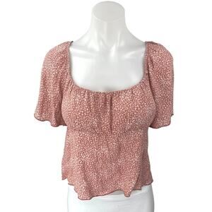 Urban Romantics Pink Floral Flutter Sleeve Cutout Peplum Crop Blouse Top Size S